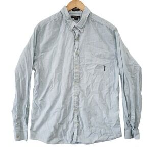 Eddie Bauer Button Down Shirt Mens TXL Blue Micro Stripe Classic Fit Cotton